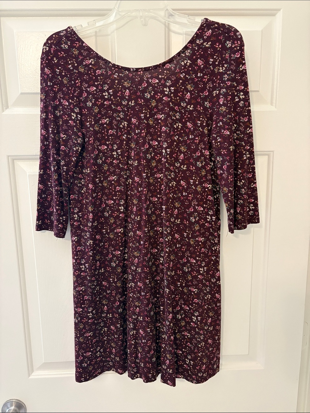 Pull&Bear Burgundy Floral Long Sleeve Scoop Neck Dress